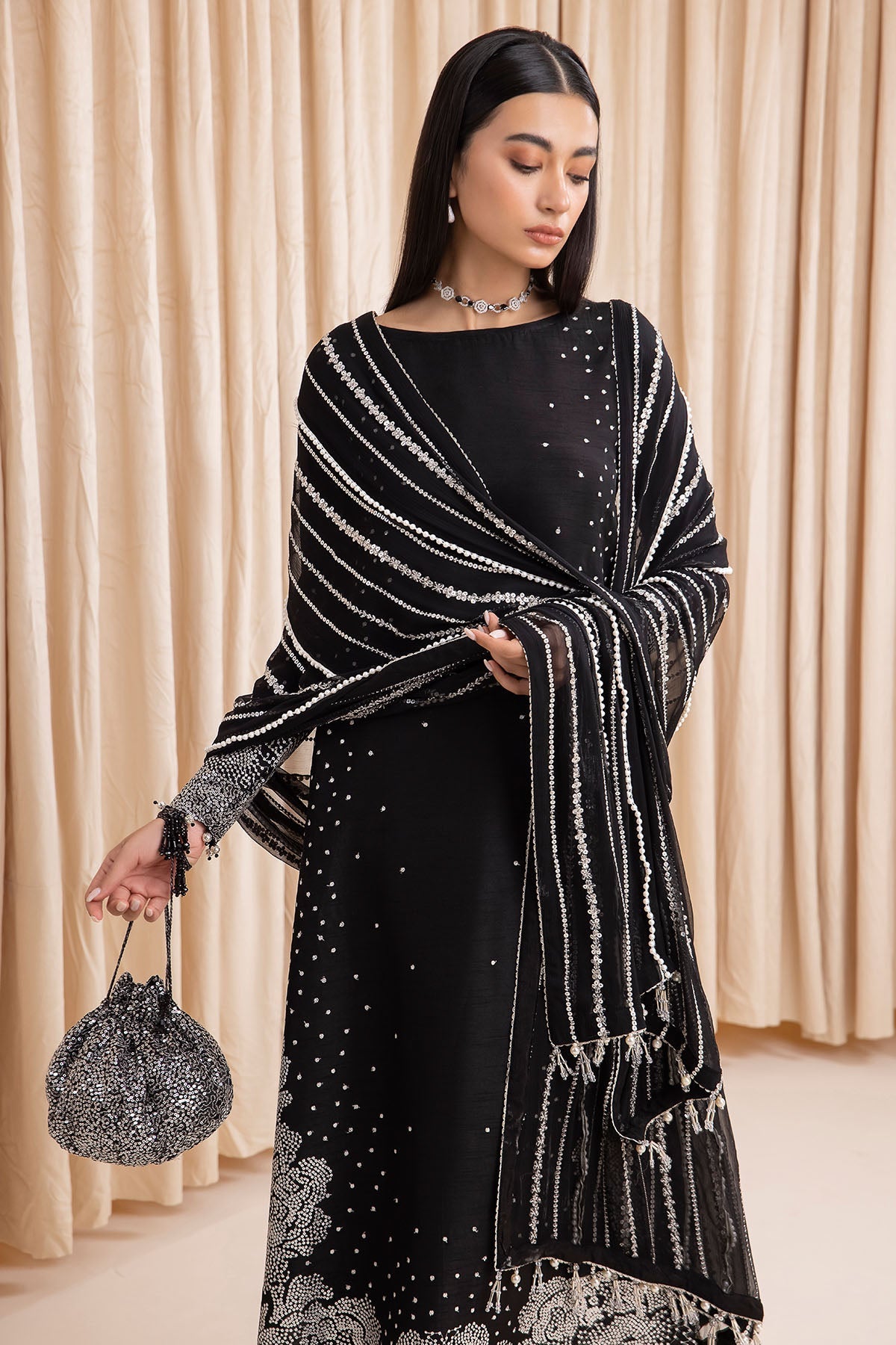 EMBROIDERED RAW SILK UR-7001