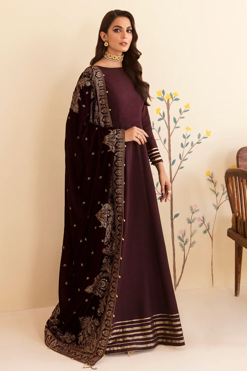 Shop JAZMIN Velvet Formal VF-2041 at Raz Ruya! Huge discounts on luxury Pakistani designer wear. Fast delivery to UK, USA & Canada. End-of-Year & New Year Sale!