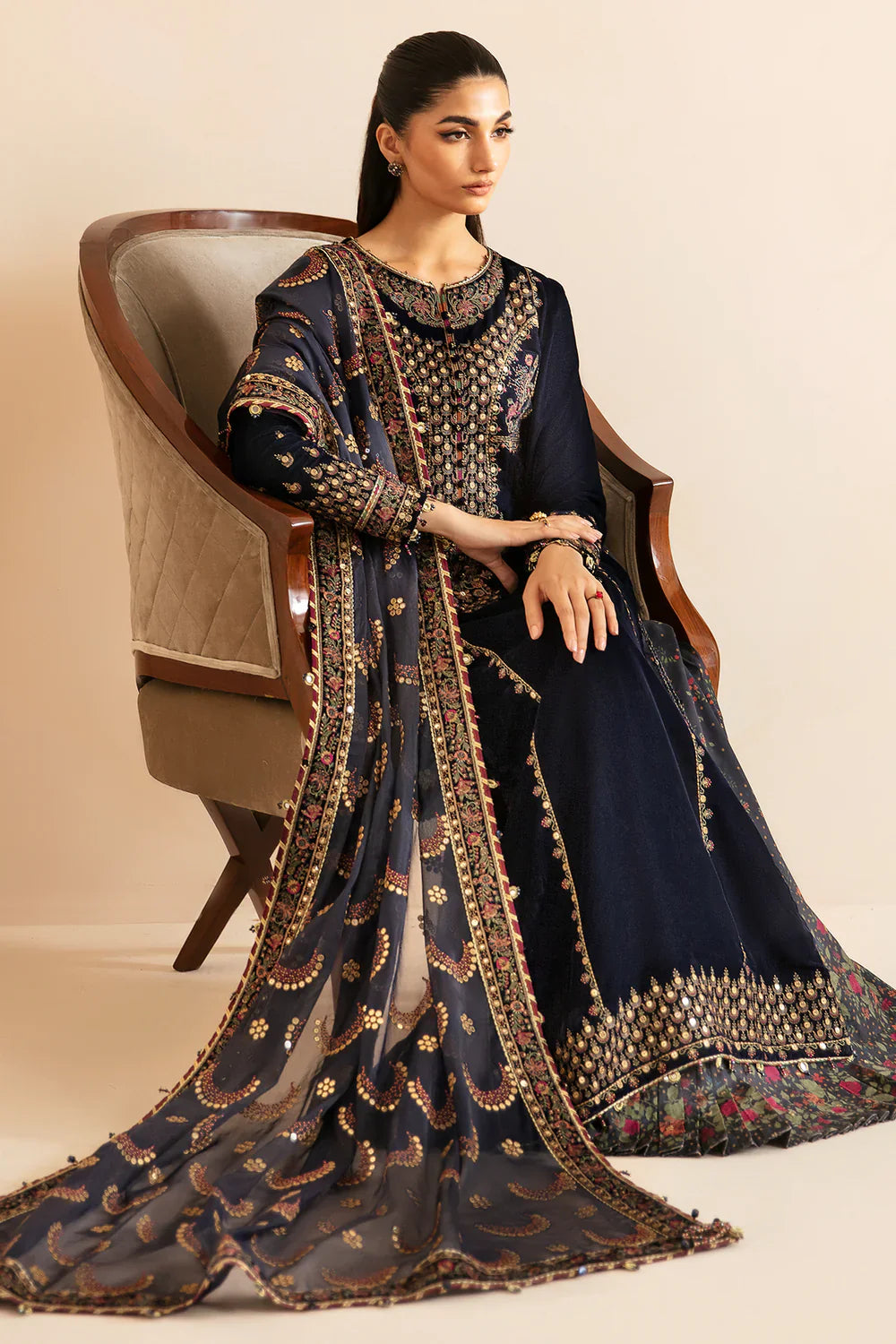 Shop JAZMIN Velvet Formal VF-2031 at Raz Ruya! Huge discounts on luxury Pakistani designer wear. Fast delivery to UK, USA & Canada. End-of-Year & New Year Sale!